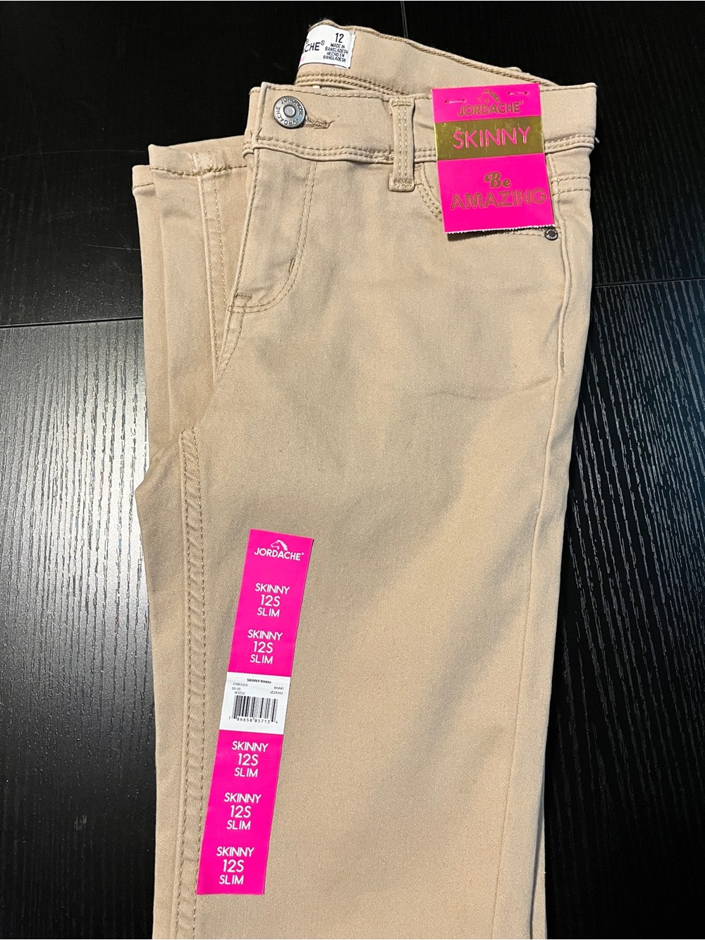 Jordache Girls' Skinny Leggings in Beige with Pink Tags